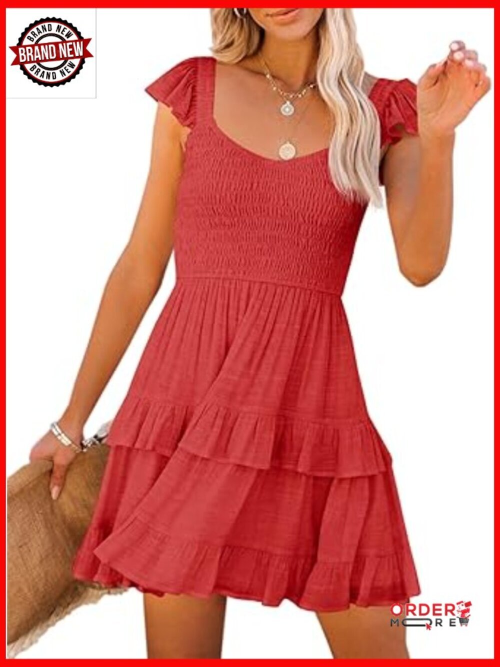 Boho Smocked Ruffle Babydoll Mini Dress Layered Flowy Swing Summer